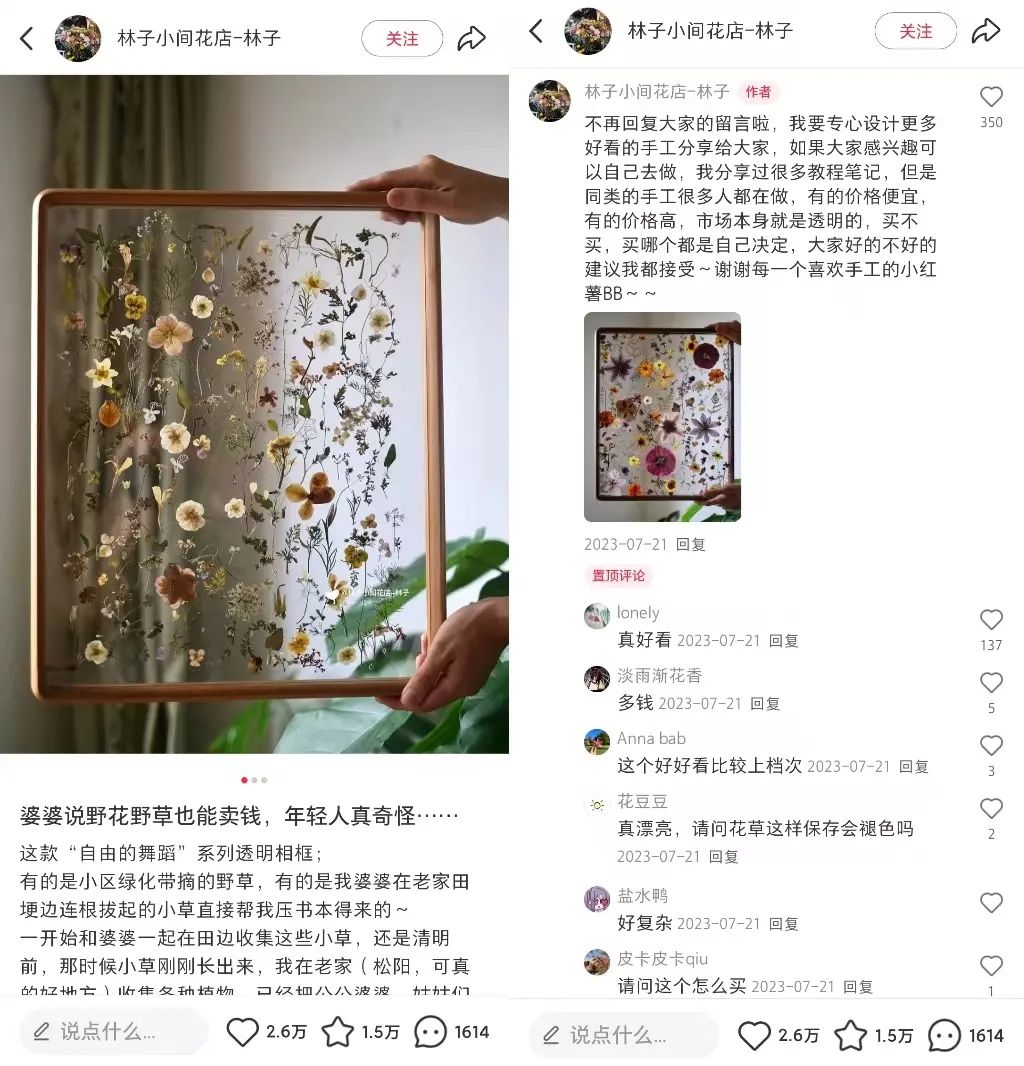 frc-412af4ede20580f4e286b47c5968554e.jpeg 对话林子 | 靠干花干草就能月入5w+?小红书这家手作店铺是怎么做到的?