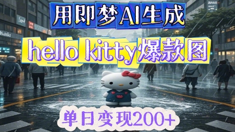 用即梦AI生成Hello Kitty爆款图，单日变现2张-冒泡网