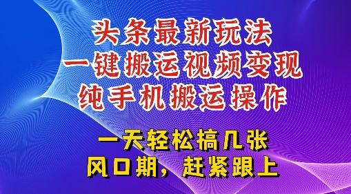 今日头条最新玩法，一键搬运视频也能轻松变现，随随便便就爆百W流量，新风口新玩法-冒泡网