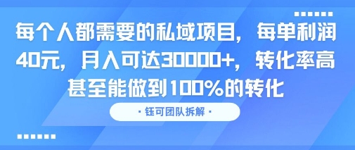 每个人都需要的私域项目，每单利润40米，月入可达3W+，转化率高 甚至能做到100%的转化-冒泡网