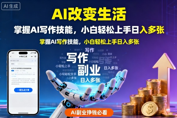 aie694b9e58f98e7949fe6b4bbefbc8ce68e8ce68fa1aie58699e4bd9ce68a80e883bdefbc8ce5b08fe799bde8bdbbe69dbee4b88ae6898be697a5e585a5e5a49a_68dba24c9660c.jpeg AI改变生活,掌握AI写作技能,小白轻松上手日入多张,AI副业挣钱必看