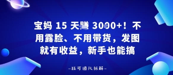 宝妈15天賺3k+！不用露脸、不用带货，发图就有收益，新手也能搞-冒泡网