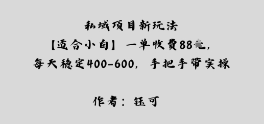 私域项目新玩法【适合小白】一单收费88米，每天稳定几张，手把手带实操-冒泡网