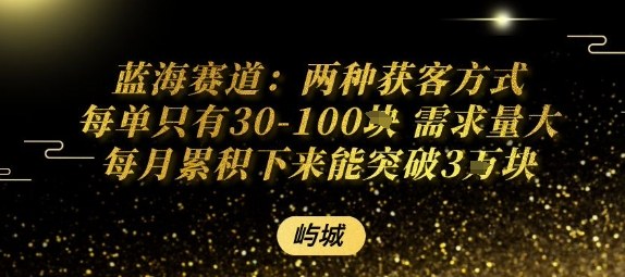 蓝海赛道：两种获客方式每单只有30-100米 需求量大每月累积下来能突破3W-冒泡网