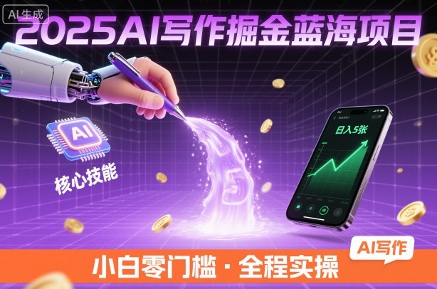 2025AI写作掘金蓝海项目，掌握AI核心技能，稳定日入5张，小白都能做-冒泡网