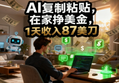 AI复制粘贴，在家挣美金，1天收入87美刀，适合小白，长久的被动收入-冒泡网