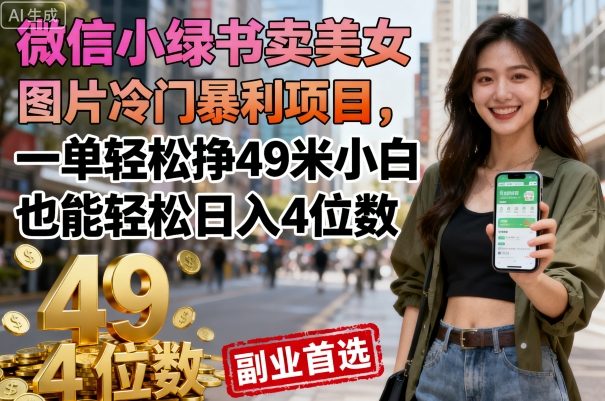 微信小绿书卖美女图片冷门暴利项目，一单轻松挣49米小白也能轻松日入4位数-冒泡网