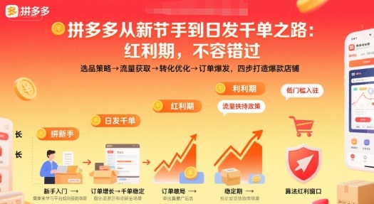 拼多多从新手到日发千单之路，拼多多红利期，不容错过【音频】-冒泡网