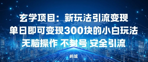 玄学项目：新玩法引流变现单日即可变现3张的小白玩法无脑操作不封号安全引流-冒泡网