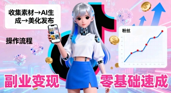 副业拆解：抖音新风口，靠AI美女图日引500粉，无需拍摄、不用真人-冒泡网