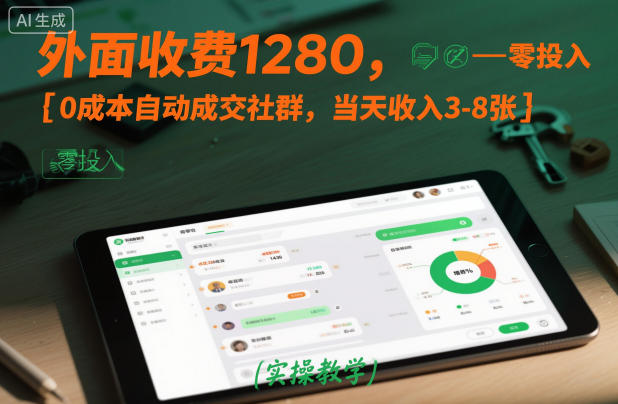 外面收费1280，0成本自动成交社群，当天收入3-8张【实操教学】-冒泡网