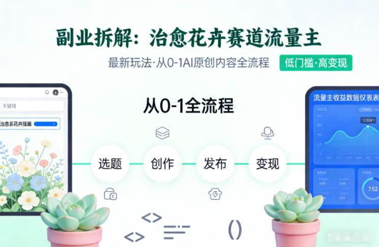 副业拆解：治愈花卉赛道流量主最新玩法，从0-1AI原创内容全流程-冒泡网