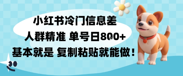 小红书冷门信息差项目，人群精准，单号日入多张，基本就是复制粘贴就能做-冒泡网