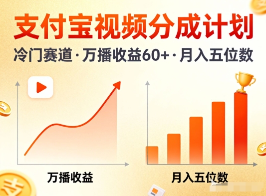 支付宝视频分成计划，做冷门赛道，万播收益60+，月入五位数！-冒泡网