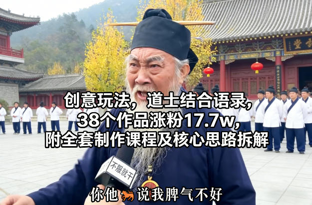 创意玩法，道士结合语录，38个作品涨粉17.7w，附全套制作课程及核心思路拆解-冒泡网
