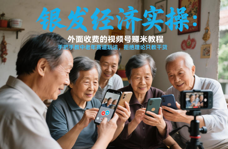 银发经济实操：外面收费的视频号賺米教程，手把手教中老年赛道玩法，拒绝理论只教干货-冒泡网