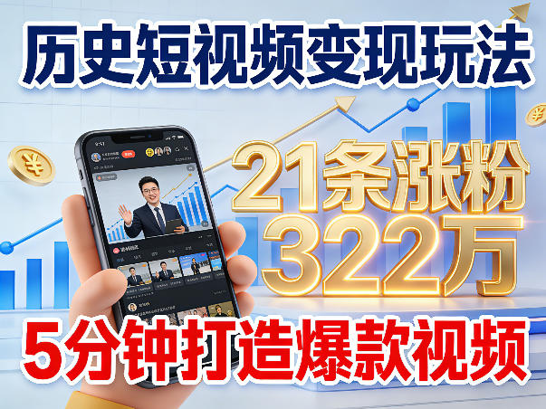 e58e86e58fb2e79fade8a786e9a291e58f98e78eb0e78ea9e6b395efbc8ce4b88de99cb2e884b8e587bae9959cefbc8c5e58886e9929fe68993e980a0e78886e6acbe_69c4fc0b83a8c.jpeg 历史短视频变现玩法,不露脸出镜,5分钟打造爆款视频