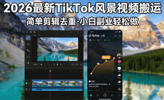 2026最新TikTok风景视频搬运简单剪辑去重，小白副业月入8k-冒泡网