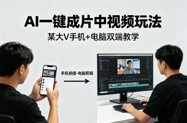 AI一键成片中视频玩法，某大V中视频教学（手机+电脑）-冒泡网