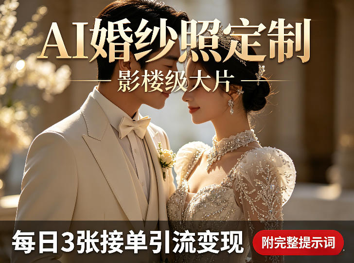 AI婚纱照定制影楼级大片，每日3张接单引流变现，轻松实现副业增收（附完整提示词）-冒泡网