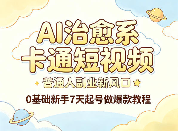 AI治愈系卡通短视频，普通人副业新风口，0基础新手7天起号做爆款教程-冒泡网