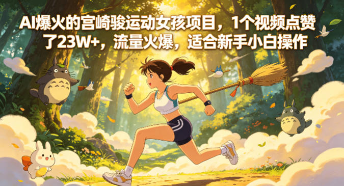 AI爆火的宫崎骏运动女孩项目，1个视频点赞了23W+，流量火爆，适合新手小白操作【详细拆解】-冒泡网