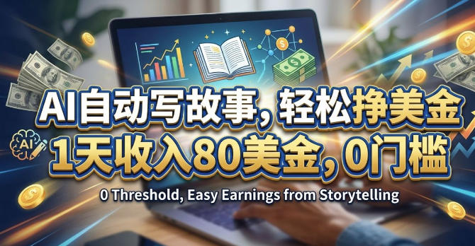 AI自动写故事，轻松挣美刀，1天收入80刀，0门槛-冒泡网