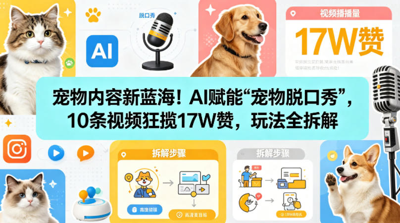 宠物内容新蓝海！AI赋能“宠物脱口秀”，10条视频狂揽17W赞，玩法全拆解-冒泡网