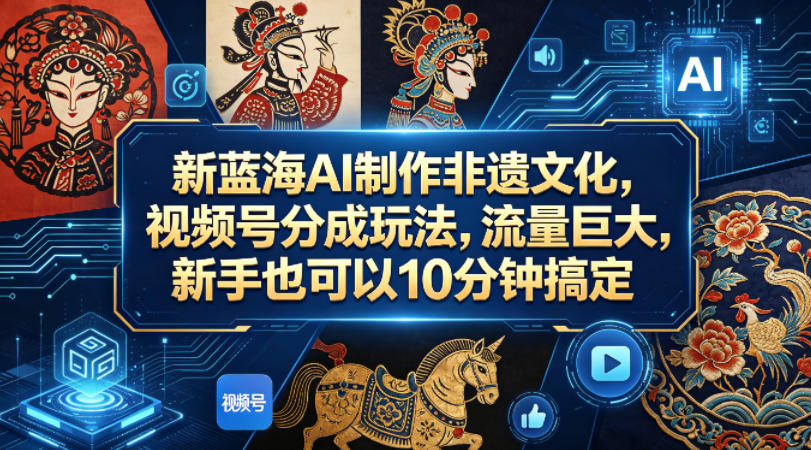 新蓝海AI制作非遗文化，视频号分成玩法，流量巨大，新手也可以10分钟搞定-冒泡网