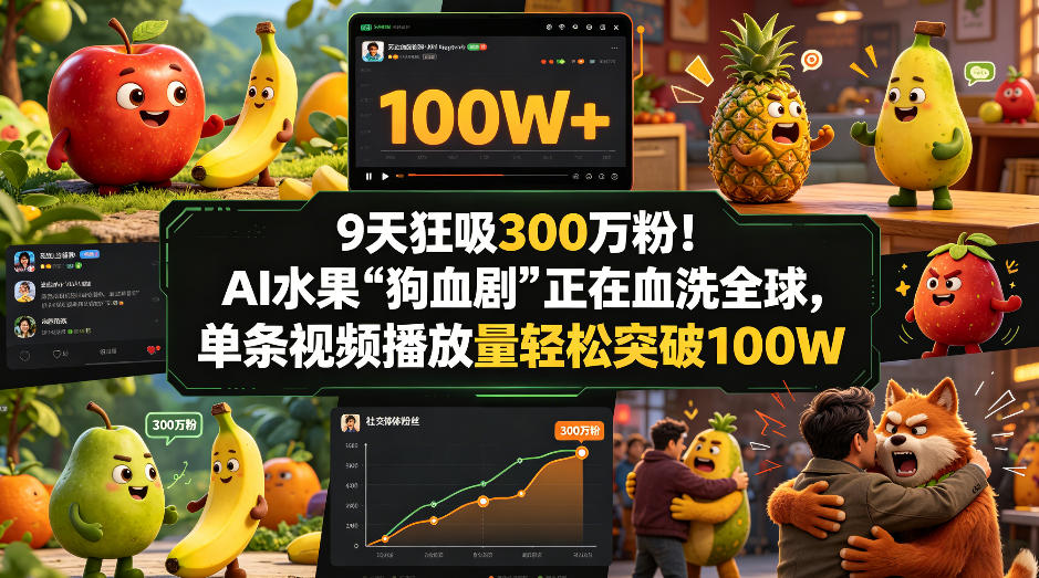 9天狂吸300w粉！AI水果“狗血剧”正在血洗全球，单条视频播放量轻松突破100W-冒泡网
