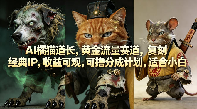 AI橘猫道长，黄金流量赛道，复刻经典IP，收益可观，可撸分成计划，适合小白-冒泡网