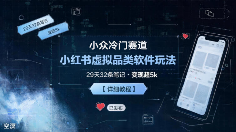 小众冷门赛道，小红书虚拟品类软件玩法，29天32条笔记，变现5k【详细拆解】-冒泡网