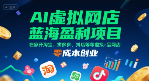 AI虚拟网店蓝海盈利项目，在家开淘宝、拼多多、抖店等虚拟品网店，零成本创业-冒泡网