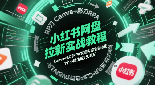 小红书网盘拉新实战教程，Canva+影刀RPA实现内容全自动化，1个小时生成7天笔记-冒泡网