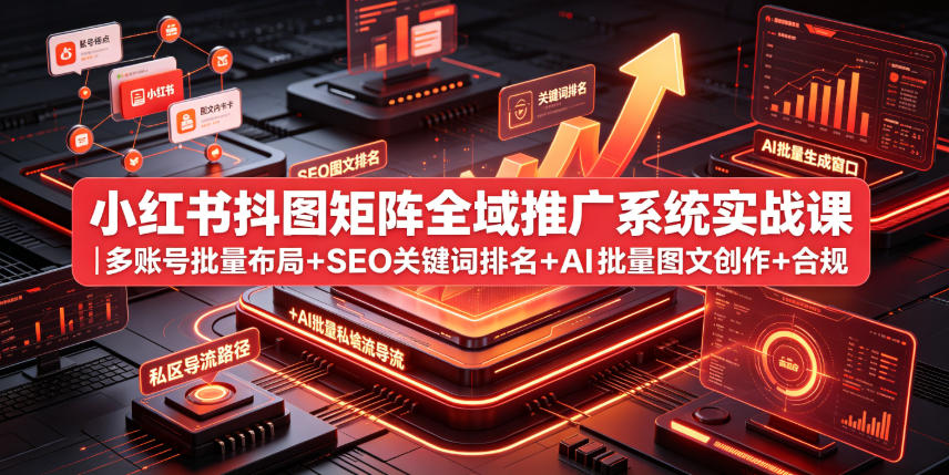 小红书抖图矩阵全域推广系统实战课|多账号批量布局+SEO关键词排名+AI批量图文创作+合规私域导流完整落地教程-蜗牛学社