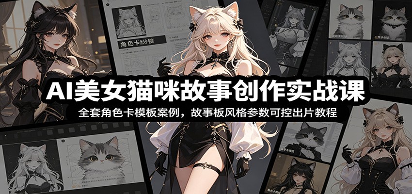 AI美女猫咪故事创作实战课：全套角色卡模板案例，故事板风格参数可控出片教程-冒泡网