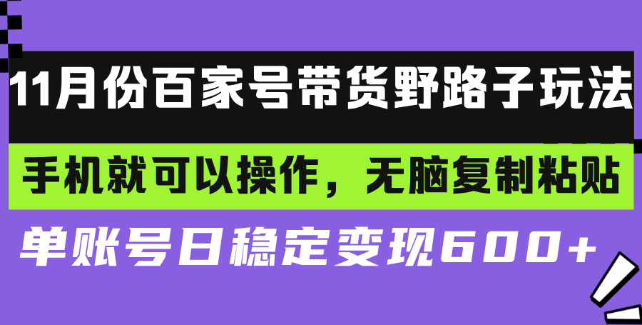 百家号带货野路子玩法 手机就可以操作，无脑复制粘贴 单账号日稳定变现…-冒泡网