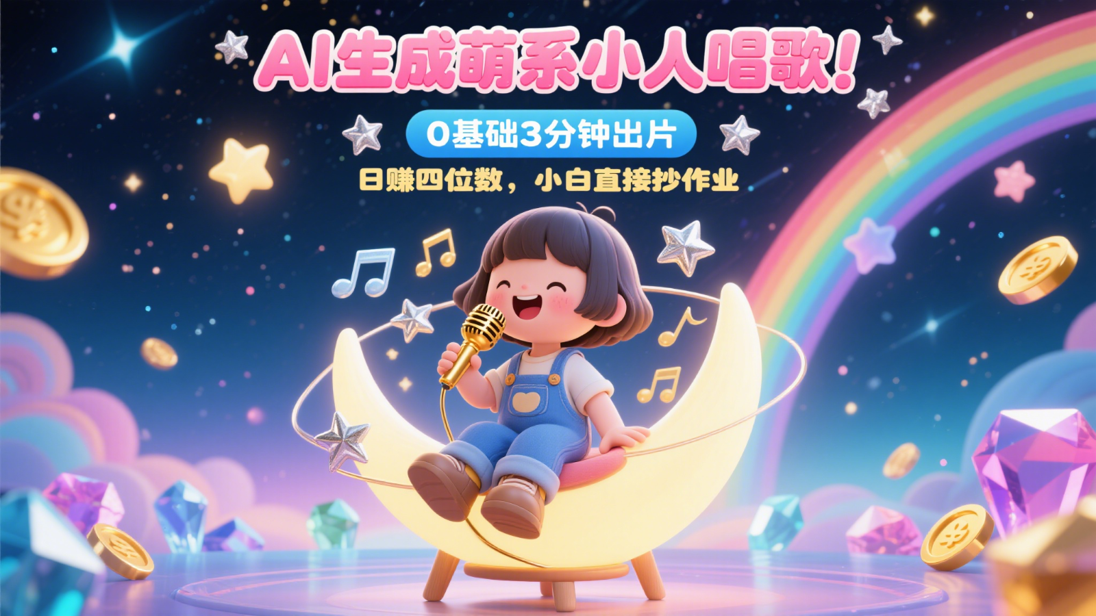 AI生成萌系小人唱歌!0基础3分钟出片,28个作品涨粉9万,日赚四位数,小白直接抄作业-冒泡网