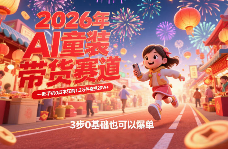 AI童装新春带货赛道，一部手机0成本狂销1.2万件喜提20W+，3步0基础也可以爆单-冒泡网