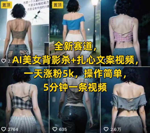 060a26f82a59eba6f83bfe044b6f188b.jpeg 全新赛道,AI美女背影杀+扎心文案视频,一天涨粉5k,操作简单,5分钟一条视频