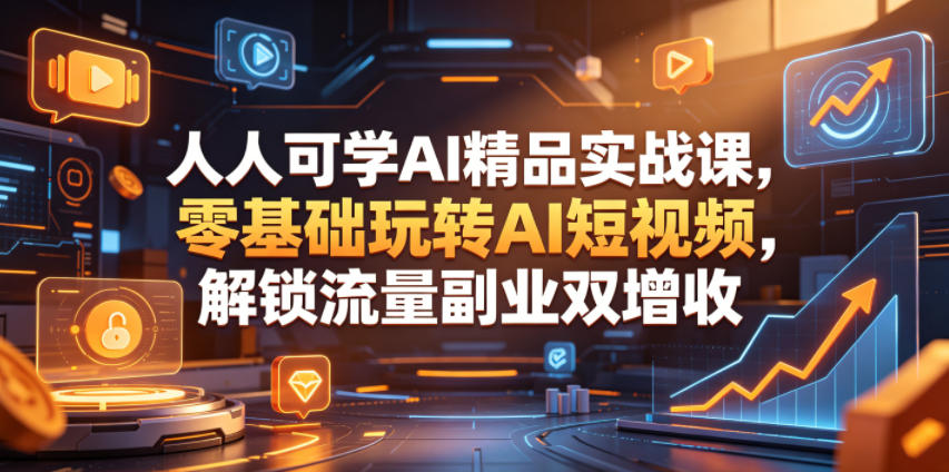 人人可学AI精品实战课，零基础玩转AI短视频，解锁流量副业双增收-冒泡网