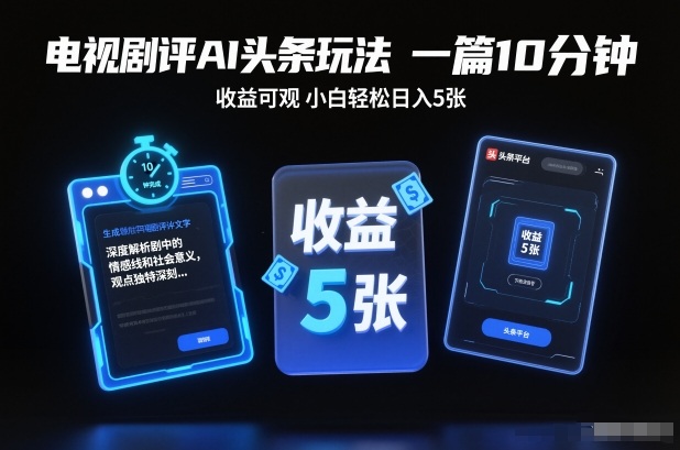电视剧评AI头条玩法，一篇10分钟，收益可观，小白轻松日入5张+【独家】-冒泡网