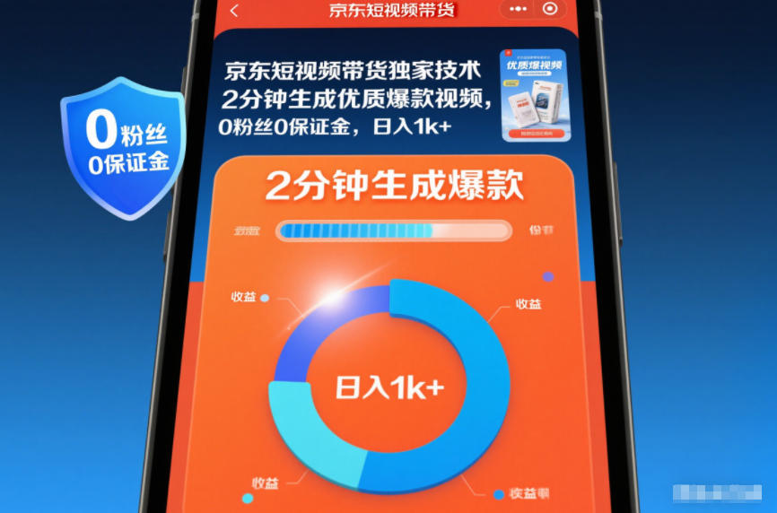 京东短视频带货独家技术，2分钟生成一条优质爆款视频，0粉丝0保证金，日入1k+【揭秘】-冒泡网