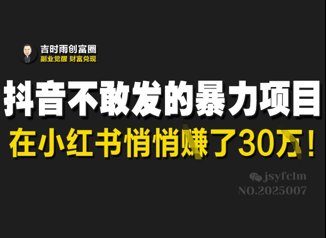 抖音不敢发的暴利项目，在小红书悄悄挣了30W-冒泡网