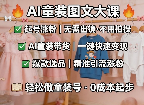 AI童装图文剪辑，某社群童装图文大课，起号涨粉、AI童装带货、爆款选品，无需出镜和拍摄-冒泡网
