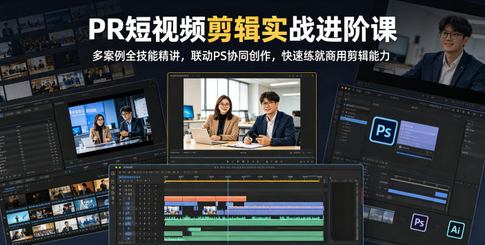 PR短视频剪辑实战进阶课，多案例全技能精讲，联动PS协同创作，快速练就商用剪辑能力-冒泡网