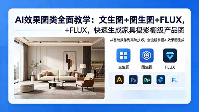 AI效果图类全面教学：文生图+图生图+FLUX，快速生成家具摄影棚级产品图-冒泡网