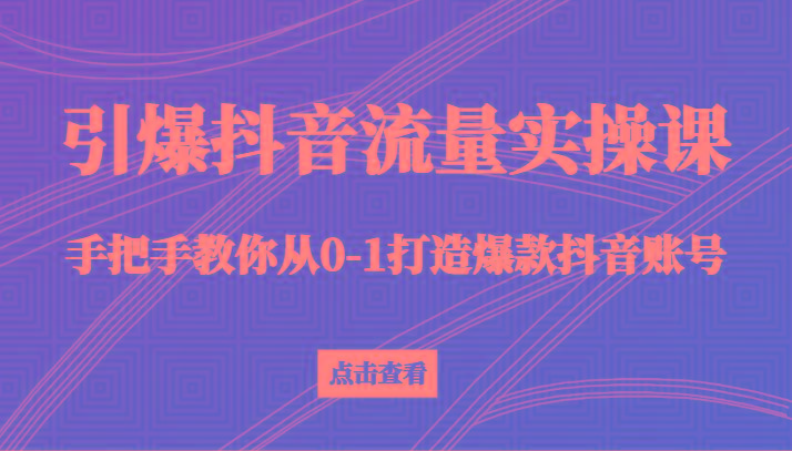 引爆抖音流量实操课，手把手教你从0-1打造爆款抖音账号(27节课)-冒泡网