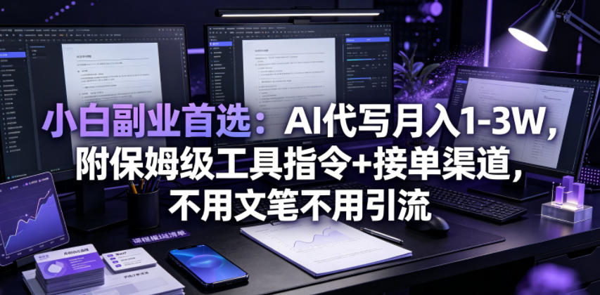 小白副业首选：AI代写月入1-3W，附保姆级工具指令+接单渠道，不用文笔不用引流【揭秘】-蜗牛学社