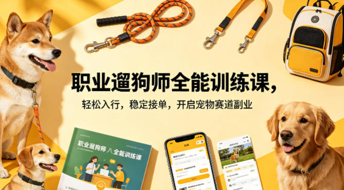 职业遛狗师全能训练课，轻松入行，稳定接单，开启宠物赛道副业-冒泡网
